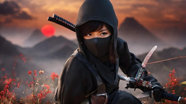 Fundo muito fofo de mulher ninja