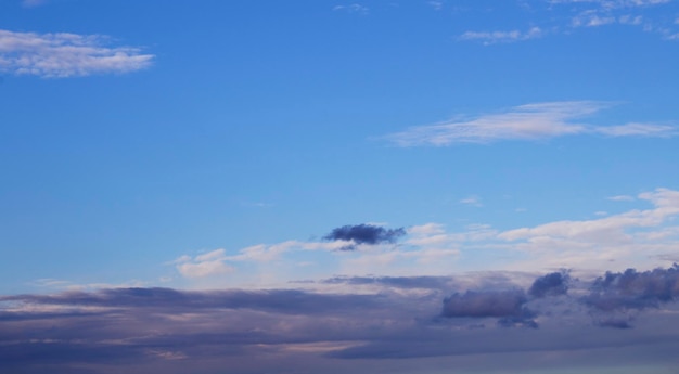 Fundo natural Céu azul com nuvens ao pôr do sol Closeup