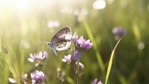 Fundo natural com borboleta no campo Ilustração AI Generative