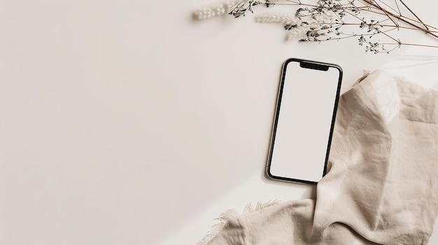 Fundo neutro mínimo com uma maquete de telefone móvel