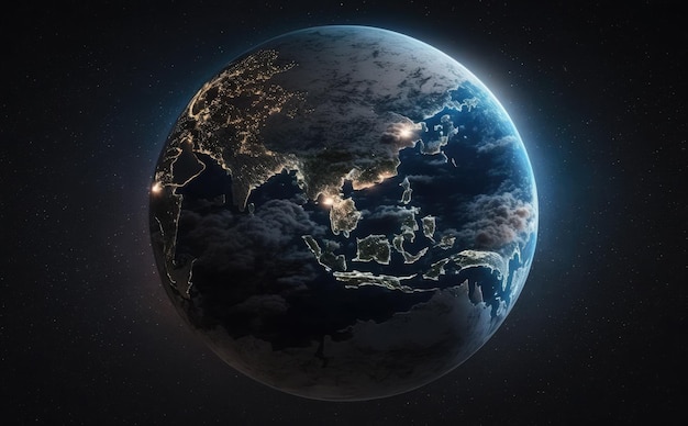 Fundo noturno do conceito do dia da terra do planeta Terra Conceito de ecologia e meio ambiente