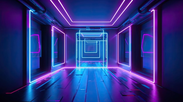 Fundo panorâmico abstrato com sala de estilo neon 3d com tecnologia Generative AI
