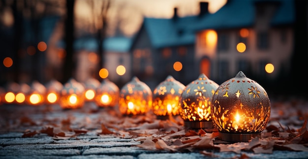 Fundo panorâmico de Natal brilhante belas bolas de Ano Novo em um fundo desfocado imagem gerada por IA