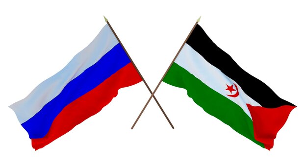 Fundo para designers ilustradores Bandeiras do Dia da Independência Nacional da Rússia e República Democrática Árabe Saaraui