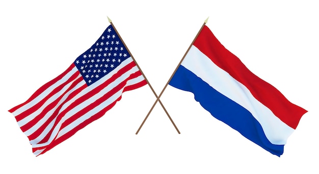 Fundo para designers ilustradores Bandeiras do Dia da Independência Nacional dos Estados Unidos da América EUA e Holanda