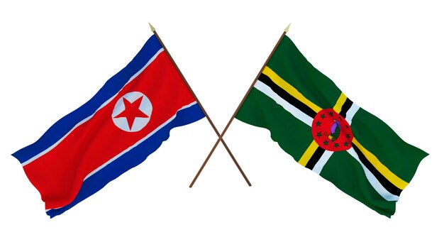 Fundo para designers ilustradores Dia da Independência Nacional Bandeiras Coreia do Norte e Dominica