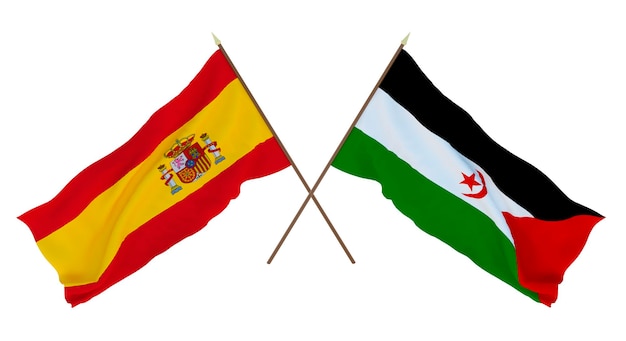 Fundo para designers ilustradores Dia da Independência Nacional Bandeiras Espanha e República Democrática Árabe Saaraui