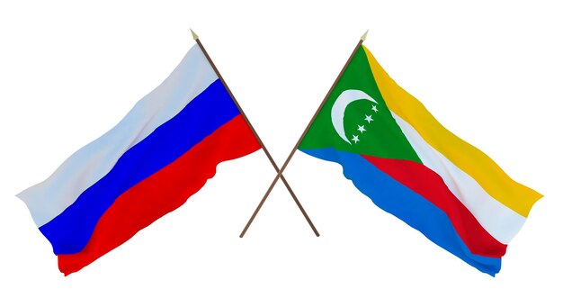 Fundo para designers ilustradores Dia da Independência Nacional Bandeiras Rússia e Comores