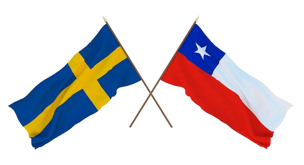 Fundo para designers ilustradores Dia da Independência Nacional Bandeiras Suécia e Chile