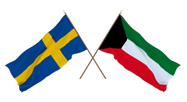 Fundo para designers ilustradores Dia da Independência Nacional Bandeiras Suécia e Kuwait