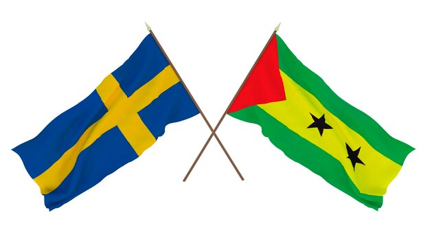 Fundo para designers ilustradores Dia da Independência Nacional Bandeiras Suécia e São Tomé e Príncipe