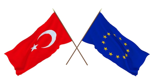 Fundo para designers ilustradores Dia da Independência Nacional Bandeiras Turquia e União Europeia
