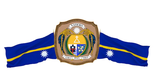 Fundo para editores e designers Ilustração 3D do feriado nacional Bandeira e o brasão de armas de Nauru