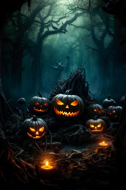 fundo para Halloween com abóboras e assustador