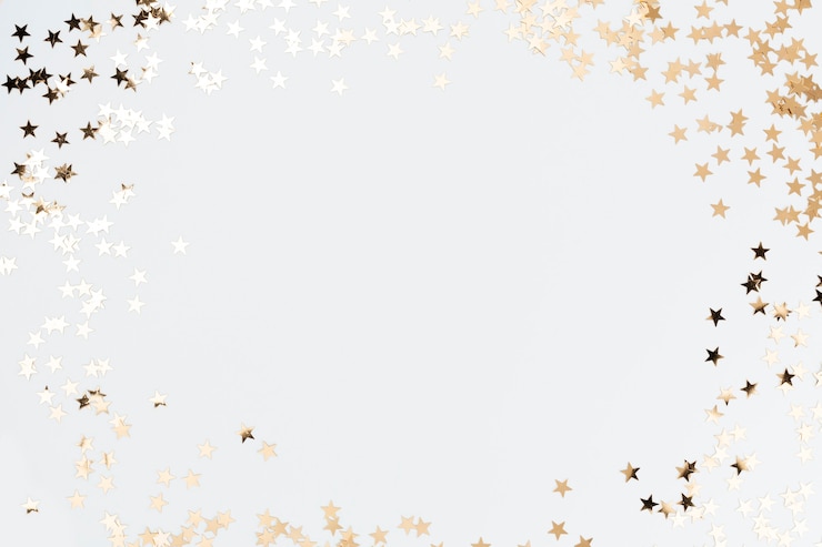 Foto fundo pastel festivo. estrelas de natal e glitter, confetes em fundo pastel. fundo de natal, flat lay.
