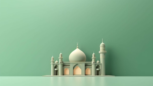Fundo pastel verde da decoração islâmica 3D com espaço