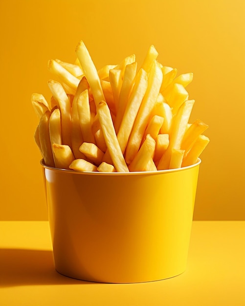 Foto fundo plano amarelo de batatas fritas