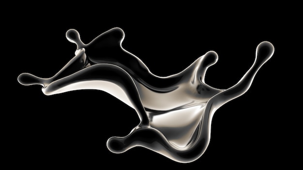 Foto fundo preto com esguicho de líquido. ilustração 3d
