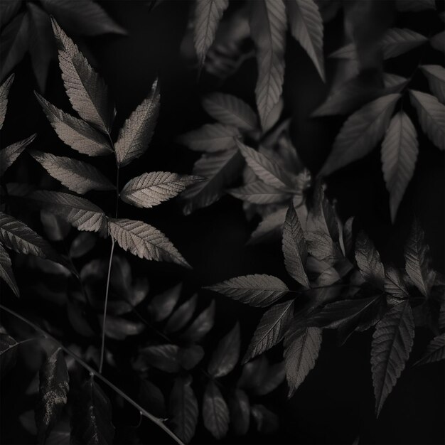 Foto fundo preto com folhas e textura vegetal