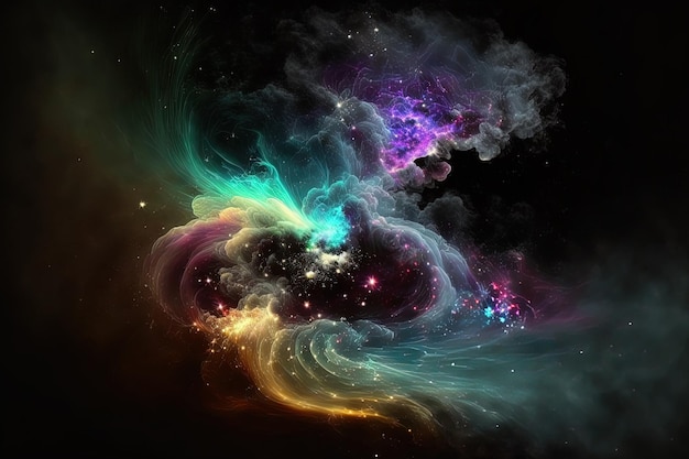 Fundo preto com poeira de nebulosa fractal multicolorida