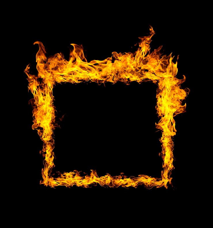 Foto fundo preto de calor de chama quadrada