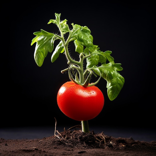 Fundo preto de plantas de tomate fresco