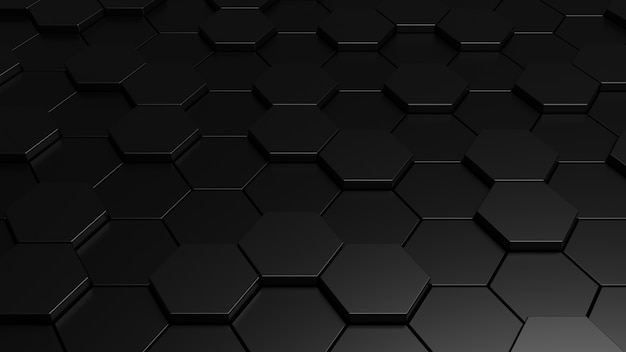 Fundo preto hexagonal 3d abstrato