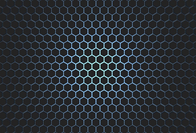 fundo preto hexágono com renderização de ilustração 3d de luz azul para design de negócios de design