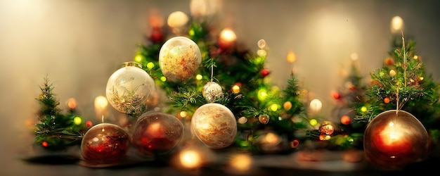 Fundo quente de ano novo com espaço de cópia em cores quentes com decorações de natal e natal