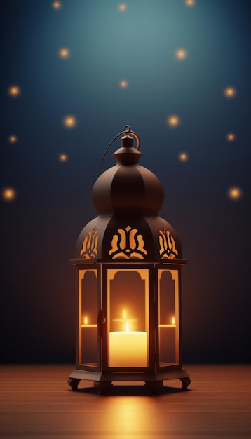 Fundo Ramadan Kareem com renderização em 3d de lanterna árabe