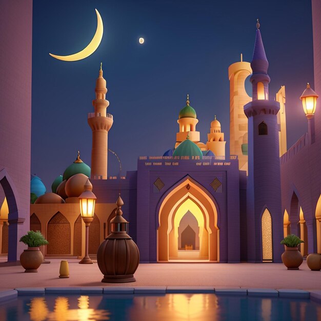 Fundo Ramadhan Karim 3D com espaço vazio AI Generative