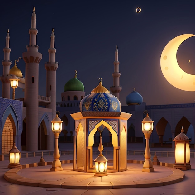 Fundo Ramadhan Karim 3D com espaço vazio AI Generative