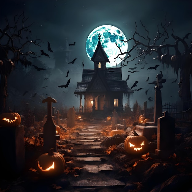 Fundo realista do cemitério de Halloween com céu assustador