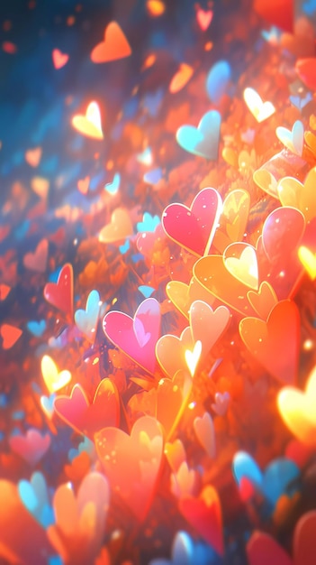 Fundo romântico abstrato com corações coloridos