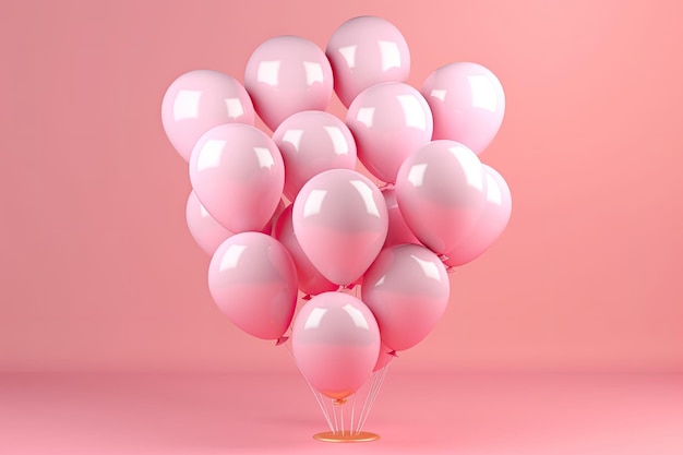 Fundo rosa com balões pastel servindo de pano de fundo para uma celebração de aniversário feita usando g...