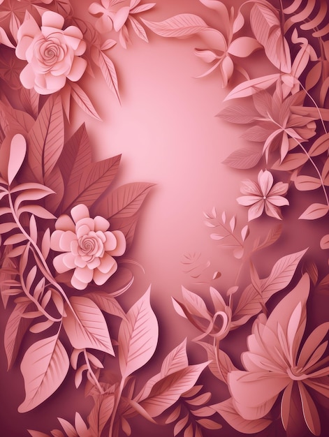 Fundo rosa com flores e folhas generativas ai