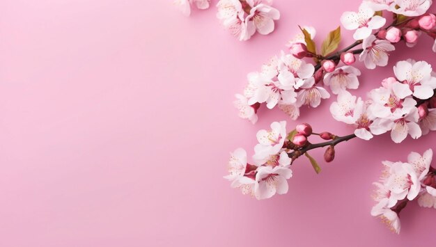 Fundo rosa com um ramo de flores de cerejeira