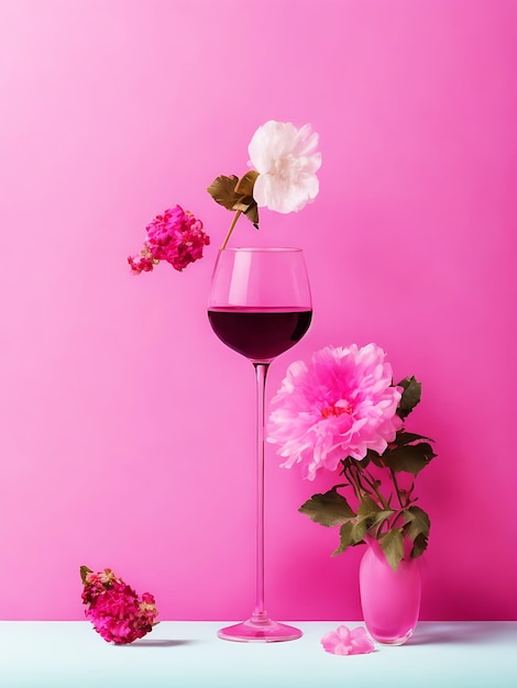 Foto fundo rosa com vidro e flor fundo rosa papel de parede rosa generativo ai