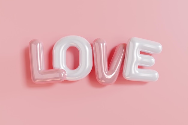 Fundo rosa do dia dos namorados com letras de amor renderização em 3d