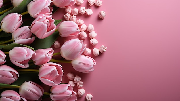 fundo rosa e tulipas