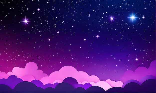 Fundo roxo abstrato com nuvens e estrelas no céu