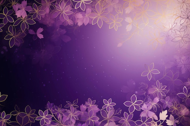 Fundo roxo abstrato com padrão de flores de linha dourada sutil