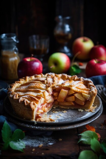 Fundo rústico de torta de maçã