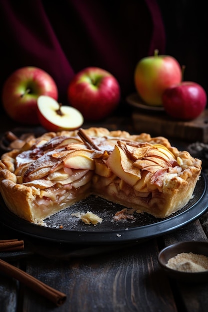 Foto fundo rústico de torta de maçã