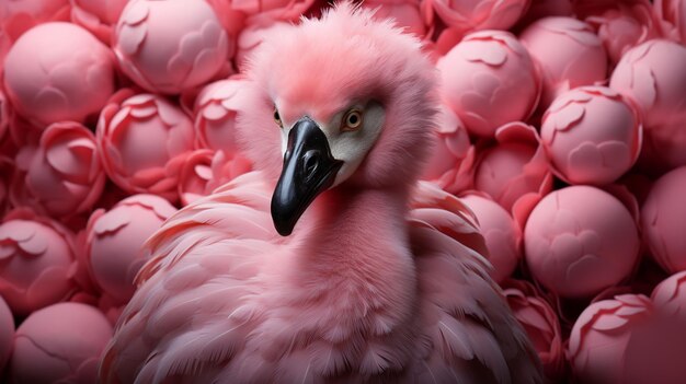 Fundo São Valentim de corações de bolas e flamingos