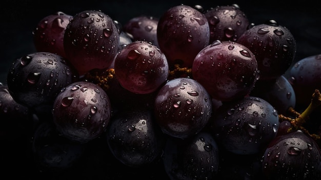 Fundo sem costura de uva com gotas visíveis de água suculenta e refrescante