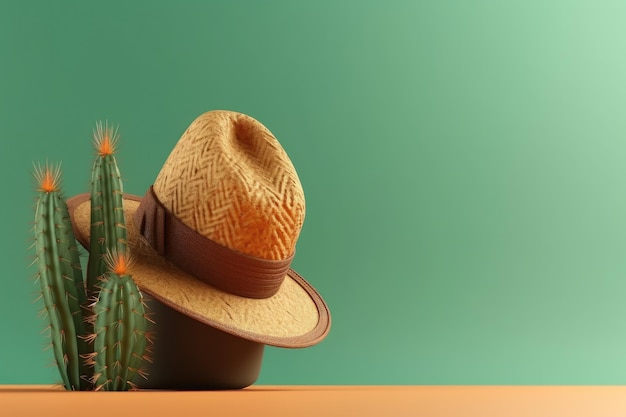 Fundo simples mínimo do feriado de Cinco de Mayo com cacto mexicano e chapéu sombrero de festa Ai generative