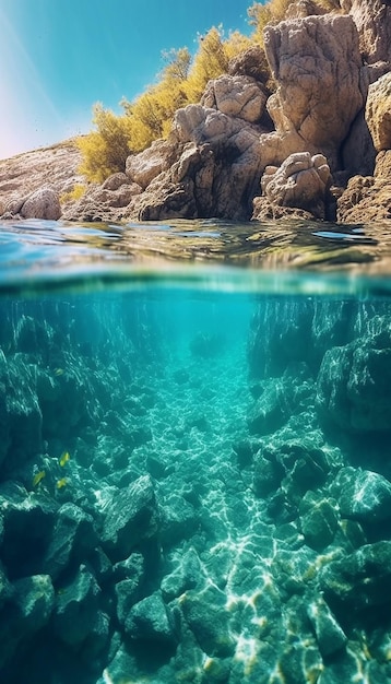 Fundo subaquático do oceano sobre a luz