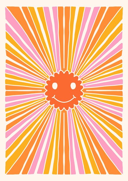 Foto fundo sunburst sunburst com uma cara sorridente ilustração vetorial