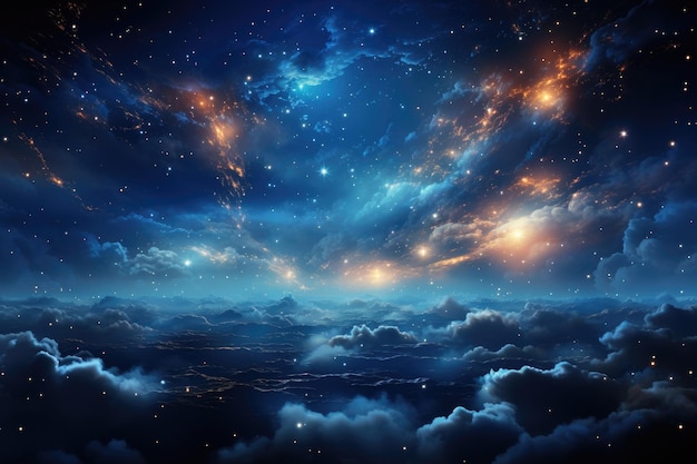 fundo surreal abstrato vista em nuvens espaço togalaxia e estrelas